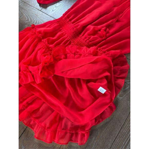 Misa Los Angeles Off Shoulder Daria Boho Crimson Red Mini Blouson Dress Size XS - Picture 12 of 12